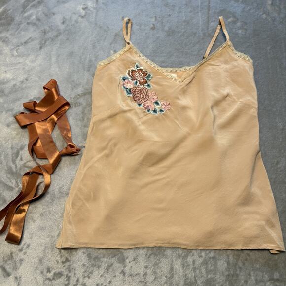 Vintage Y2K Silk Babydoll Top Fairy Festival Dainty 90's Lace Embroidered - Picture 2 of 12